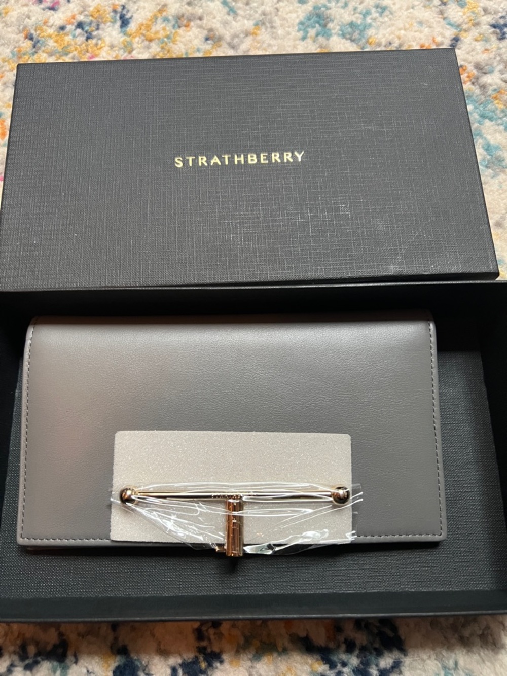 NWT Strathberry Grey Leather Wallet with Gold Bar Hardware
